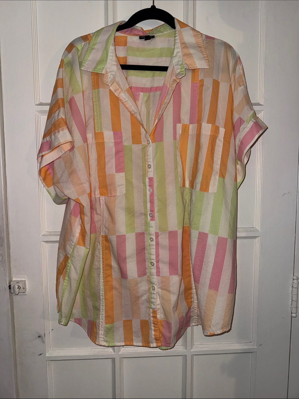 Torrid Casual Striped Short Sleeve Button-Up Top 2X